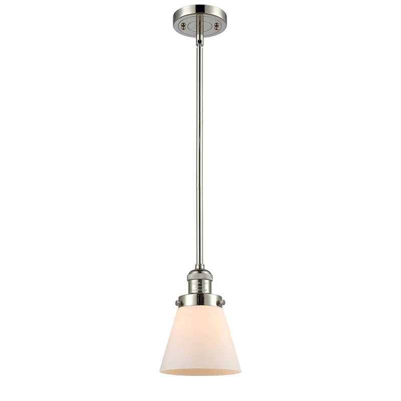 Cone Mini Pendant shown in the Polished Nickel finish with a Matte White shade