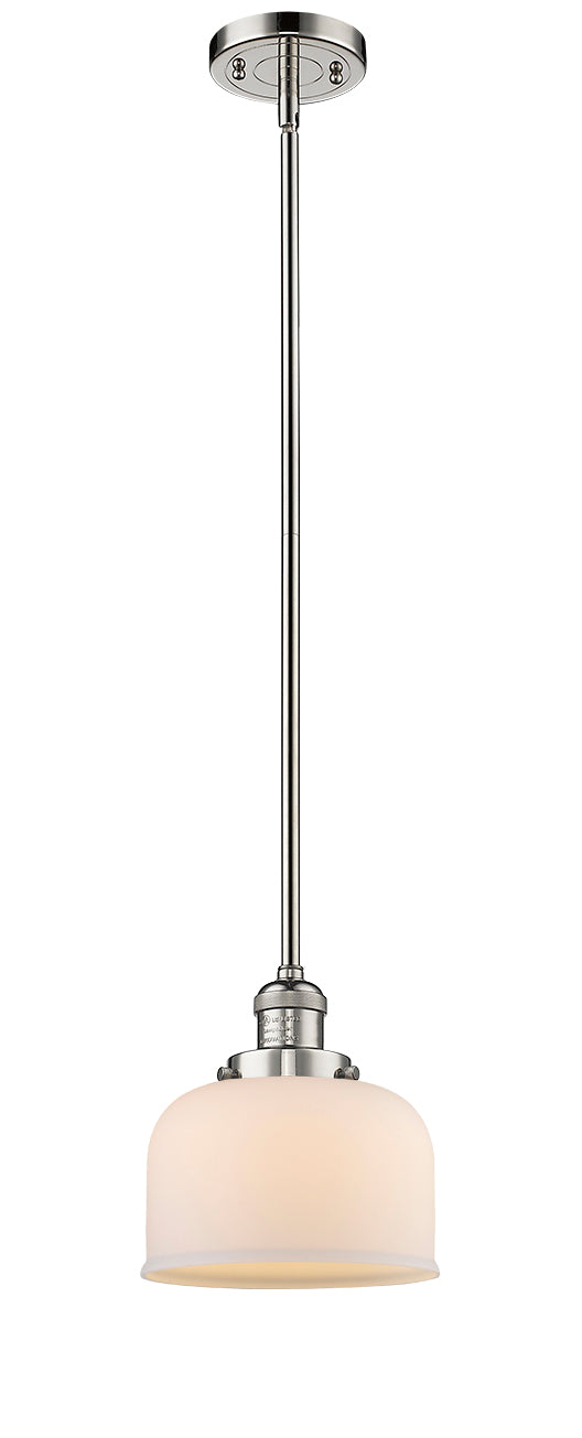 Innovations Lighting Large Bell 1-100 watt 8 inch Polished Nickel Mini Pendant with Matte White Cased glass and Solid Brass Hang Straight Swivel 201SPNG71