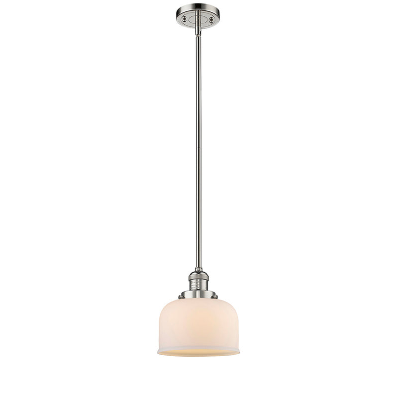 Bell Mini Pendant shown in the Polished Nickel finish with a Matte White shade