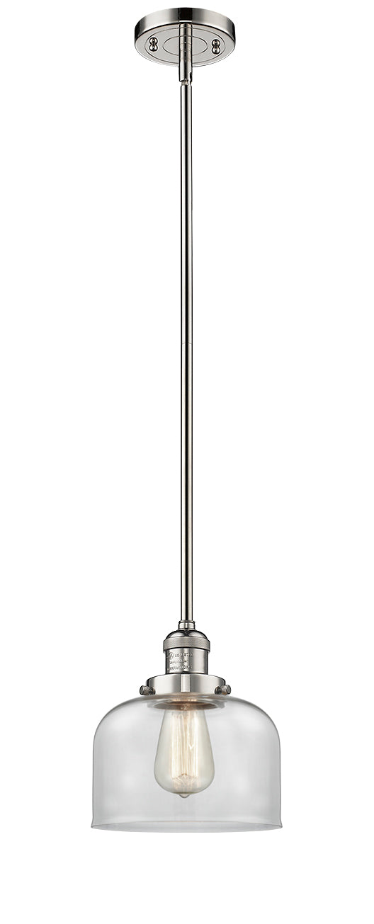 Innovations Lighting Large Bell 1-100 watt 8 inch Polished Nickel Mini Pendant with Clear glass and Solid Brass Hang Straight Swivel 201SPNG72