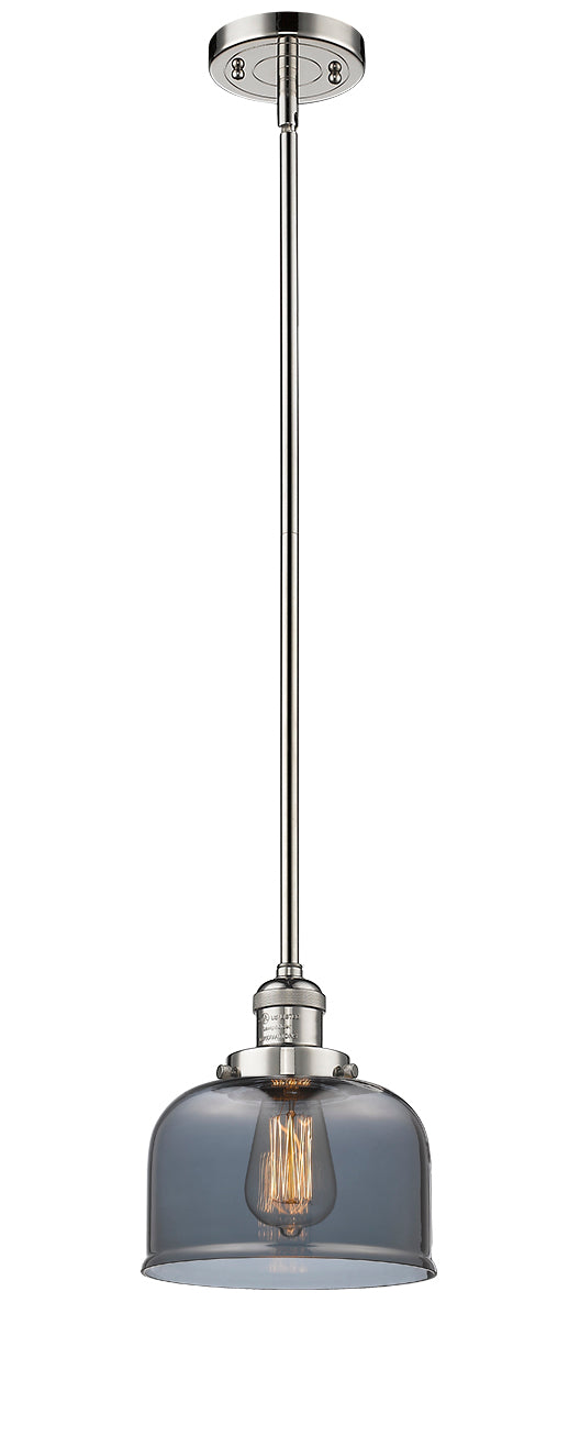 Innovations Lighting Large Bell 1-100 watt 8 inch Polished Nickel Mini Pendant with Smoked glass and Solid Brass Hang Straight Swivel 201SPNG73