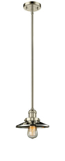 Innovations Lighting Railroad 1-100 watt 8 inch Polished Nickel Mini Pendant with Polished Nickel Railroad shades and Solid Brass Hang Straight Swivel 201SPNM1