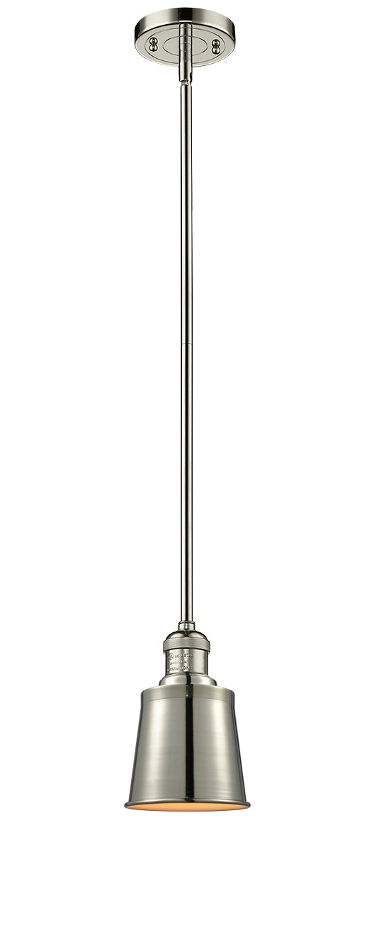 Innovations Lighting Addison 1-100 watt 5 inch Polished Nickel Mini Pendant with Polished Nickel Addison shades and Solid Brass Hang Straight Swivel 201SPNM9