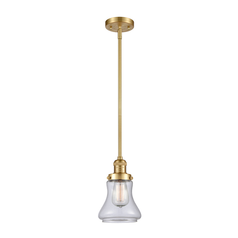 Bellmont Mini Pendant shown in the Satin Gold finish with a Clear shade