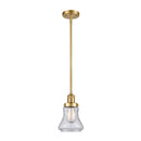 Bellmont Mini Pendant shown in the Satin Gold finish with a Seedy shade