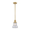 Bellmont Mini Pendant shown in the Satin Gold finish with a Seedy shade