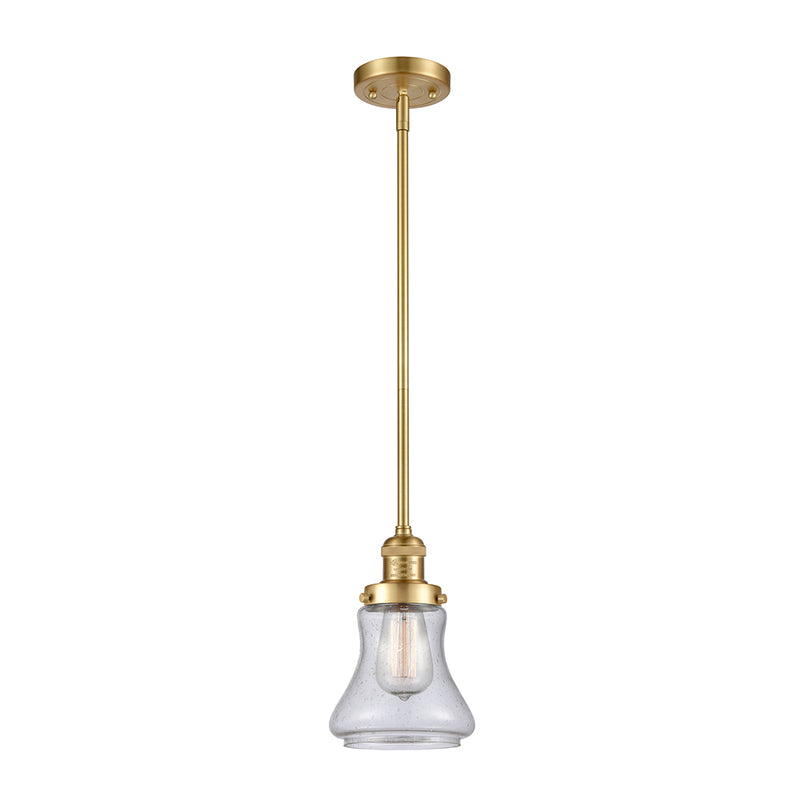 Bellmont Mini Pendant shown in the Satin Gold finish with a Seedy shade