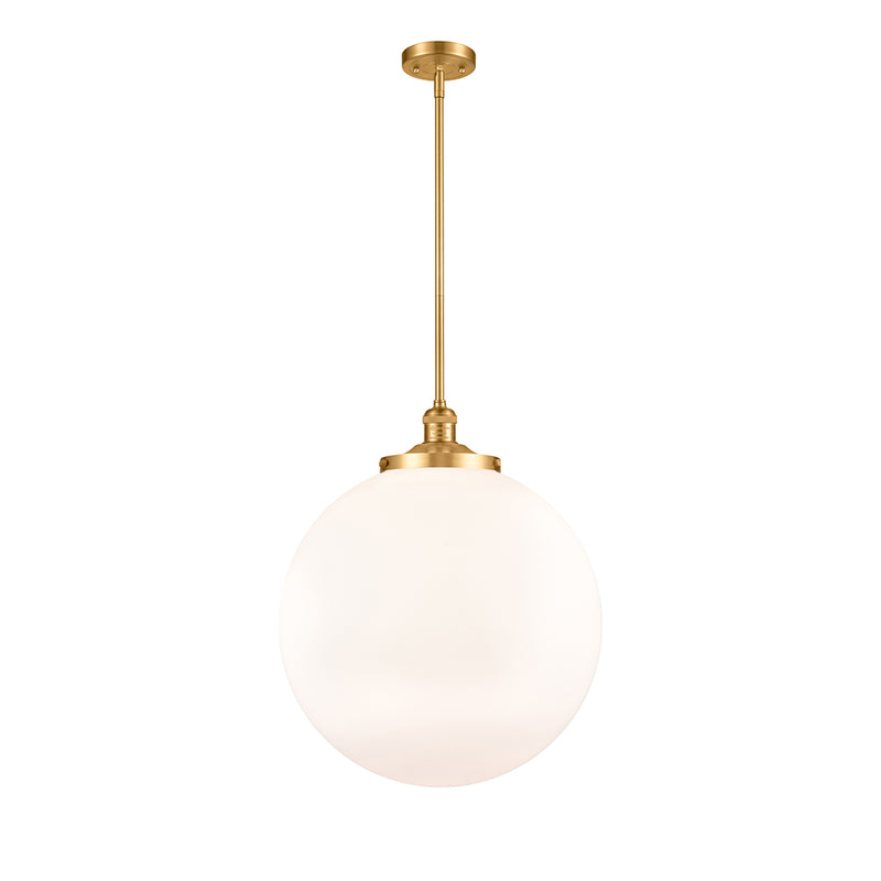 Beacon Pendant shown in the Satin Gold finish with a Matte White shade