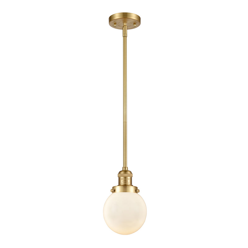 Beacon Mini Pendant shown in the Satin Gold finish with a Matte White shade