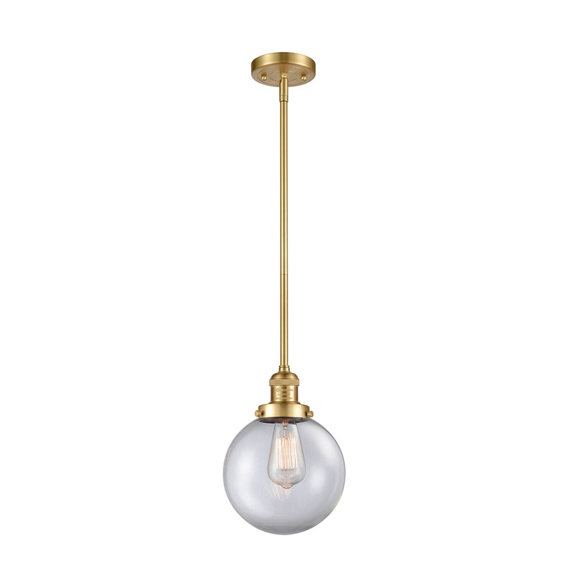 Beacon Mini Pendant shown in the Satin Gold finish with a Clear shade