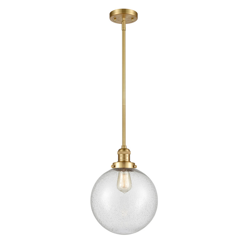 Beacon Mini Pendant shown in the Satin Gold finish with a Seedy shade