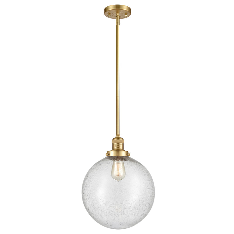 Beacon Mini Pendant shown in the Satin Gold finish with a Seedy shade