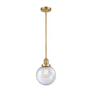 Beacon Mini Pendant shown in the Satin Gold finish with a Seedy shade