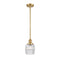 Colton Mini Pendant shown in the Satin Gold finish with a Clear Halophane shade