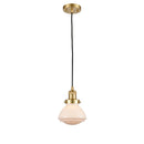 Olean Mini Pendant shown in the Satin Gold finish with a Matte White shade