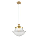 Oxford Mini Pendant shown in the Satin Gold finish with a Clear shade