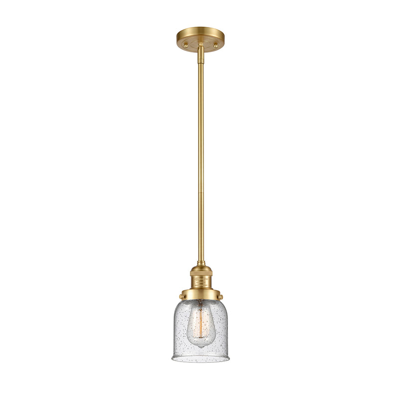 Bell Mini Pendant shown in the Satin Gold finish with a Seedy shade