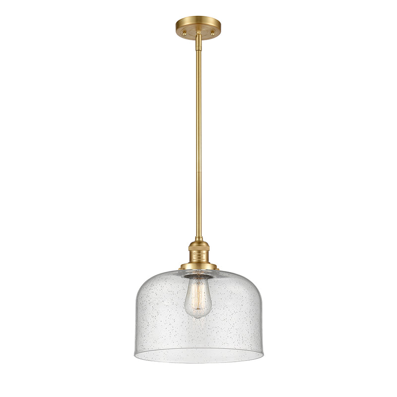 Bell Mini Pendant shown in the Satin Gold finish with a Seedy shade