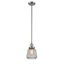 Chatham Mini Pendant shown in the Brushed Satin Nickel finish with a Clear shade