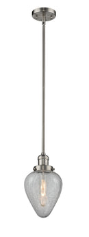 Innovations Lighting Geneseo 1-100 watt 6.5 inch Brushed Satin Nickel Mini Pendant with Clear Crackle glass and Solid Brass Hang Straight Swivel 201SSNG165