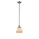 Fulton Mini Pendant shown in the Brushed Satin Nickel finish with a Matte White shade