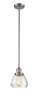 Innovations Lighting Fulton 1-100 watt 7 inch Brushed Satin Nickel Mini Pendant with Clear glass and Solid Brass Hang Straight Swivel 201SSNG172