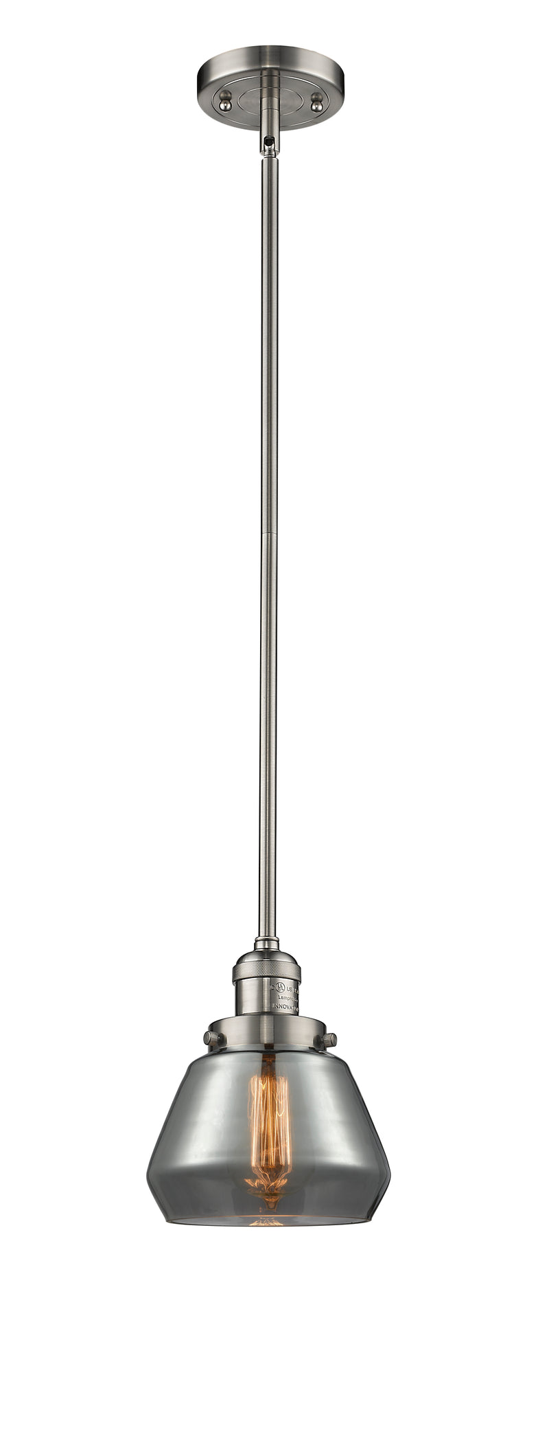 Innovations Lighting Fulton 1-100 watt 7 inch Brushed Satin Nickel Mini Pendant with Smoked glass and Solid Brass Hang Straight Swivel 201SSNG173