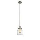 Canton Mini Pendant shown in the Brushed Satin Nickel finish with a Clear shade