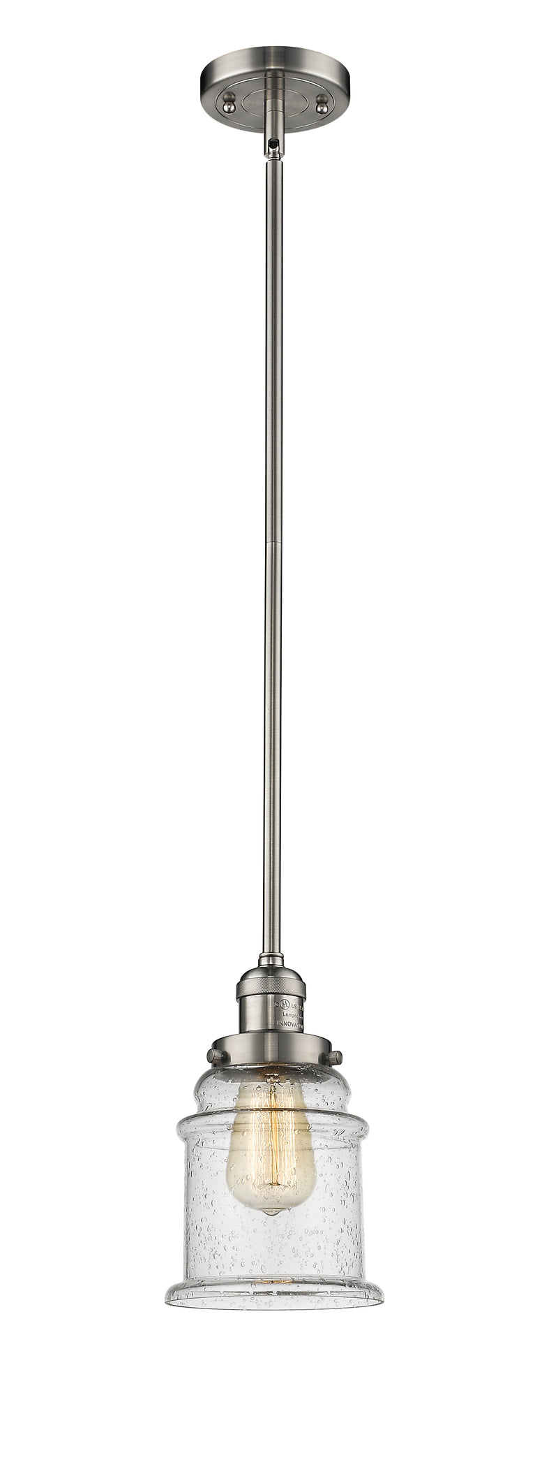 Innovations Lighting Canton 1-100 watt 6.5 inch Brushed Satin Nickel Mini Pendant with Seedy glass and Solid Brass Hang Straight Swivel 201SSNG184