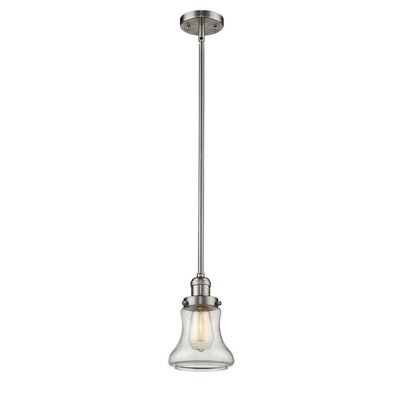 Bellmont Mini Pendant shown in the Brushed Satin Nickel finish with a Clear shade