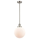 Beacon Mini Pendant shown in the Brushed Satin Nickel finish with a Matte White shade