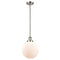 Beacon Mini Pendant shown in the Brushed Satin Nickel finish with a Matte White shade