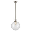 Beacon Mini Pendant shown in the Brushed Satin Nickel finish with a Clear shade