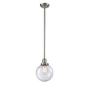 Beacon Mini Pendant shown in the Brushed Satin Nickel finish with a Seedy shade