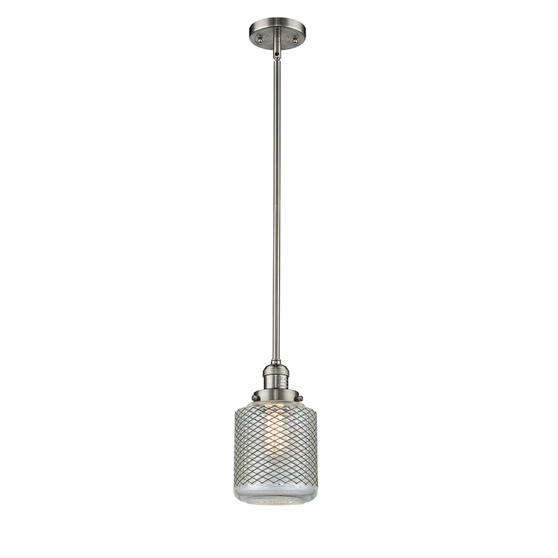 Stanton Mini Pendant shown in the Brushed Satin Nickel finish with a Clear Wire Mesh shade