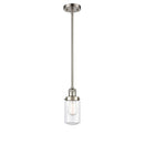 Dover Mini Pendant shown in the Brushed Satin Nickel finish with a Clear shade