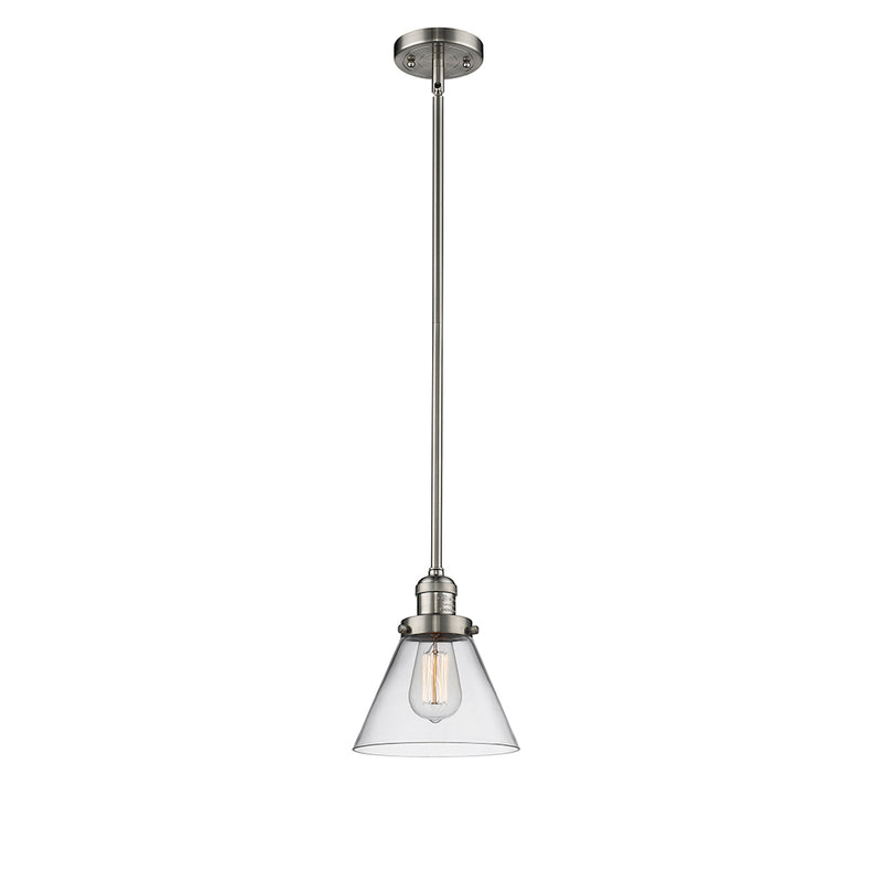 Cone Mini Pendant shown in the Brushed Satin Nickel finish with a Clear shade