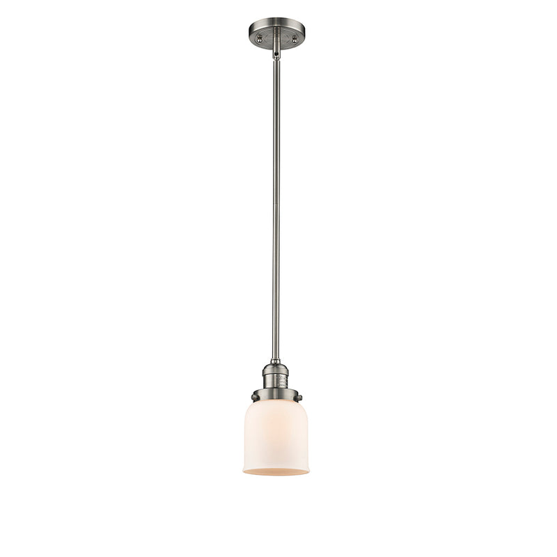 Bell Mini Pendant shown in the Brushed Satin Nickel finish with a Matte White shade