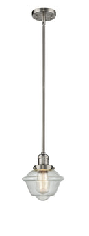 Innovations Lighting Small Oxford 1-100 watt 8 inch Brushed Satin Nickel Mini Pendant with Seedy glass and Solid Brass Hang Straight Swivel 201SSNG534