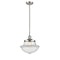 Oxford Mini Pendant shown in the Brushed Satin Nickel finish with a Clear shade