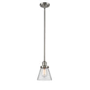 Cone Mini Pendant shown in the Brushed Satin Nickel finish with a Clear shade