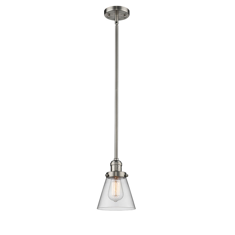 Cone Mini Pendant shown in the Brushed Satin Nickel finish with a Clear shade