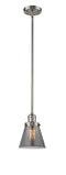 Innovations Lighting Small Cone 1-100 watt 6 inch Brushed Satin Nickel Mini Pendant with Smoked glass and Solid Brass Hang Straight Swivel 201SSNG63