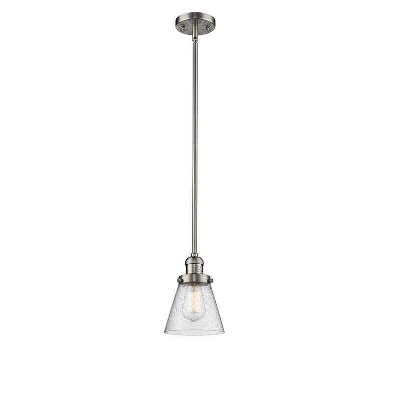 Cone Mini Pendant shown in the Brushed Satin Nickel finish with a Seedy shade