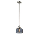 Bell Mini Pendant shown in the Brushed Satin Nickel finish with a Plated Smoke shade