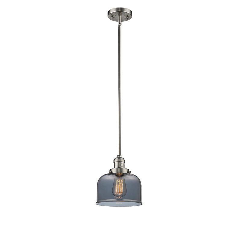 Bell Mini Pendant shown in the Brushed Satin Nickel finish with a Plated Smoke shade