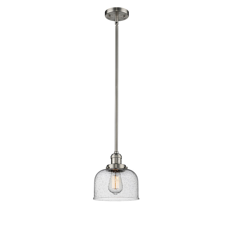 Bell Mini Pendant shown in the Brushed Satin Nickel finish with a Seedy shade