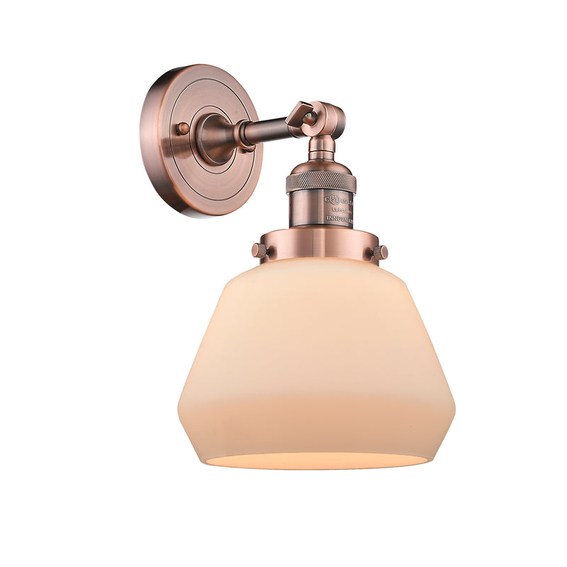 Fulton Sconce shown in the Antique Copper finish with a Matte White shade