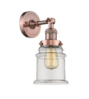 Innovations Lighting Canton 1-100 watt 6.5 inch Antique Copper Sconce with Clear glass and Solid Brass 180 Degree Adjustable Swivel With Engraved Cast Cup 203ACG182