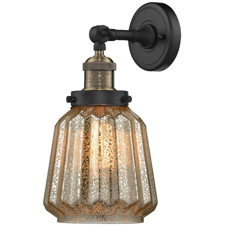 Chatham Sconce shown in the Black Antique Brass finish with a Mercury shade